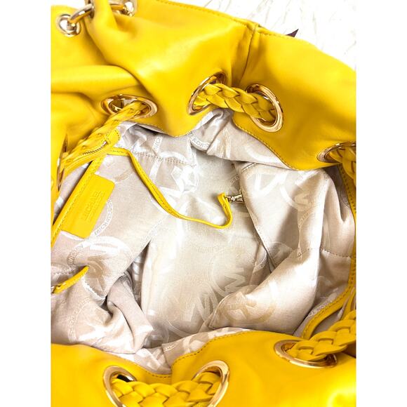 Michael Michael Kors Women’s Yellow Leather Braided Tassel Bucket Shoulder Bag - Picture 6 of 9